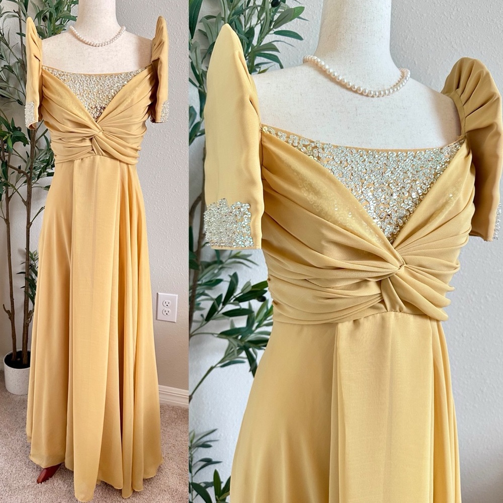Beautiful light gold beaded Terno Filipina Gown